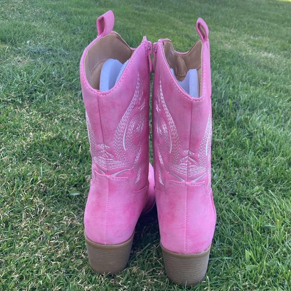 Women's Mid Calf The Western Cowgirl Boots Chunky Low Heel - Picture 6 of 16